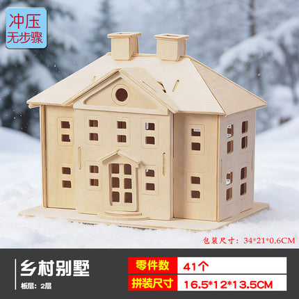 Wooden 3d 3d puzzle assembled building model youth diy style cottage educational toy small Western House