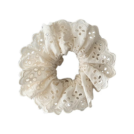 French Style White Mori Style Large Intestine Hair Ring Bear Lace Hair Rope Headwear Women's Rubber Tendon Hair Rope Hair Accessories Lace