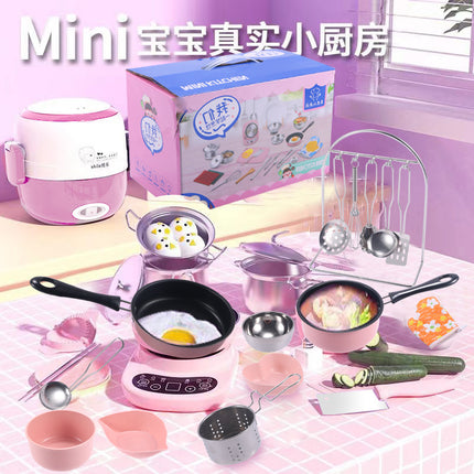 Cross-border mini kitchenette factory direct full set of cooking girls kitchenware suit children's real cooking toys
