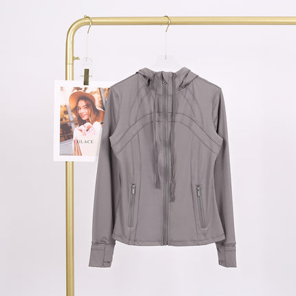LULU in stock Hooded Jacket Running Yoga Jacket Sports Slim Zipper Cardigan Fitness Top Women