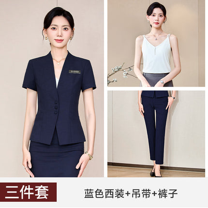Stewardess Professional suit Women's Fashion Elegant Jewelry Store High-end Suit Dress Overalls Hotel Front Desk Workwear Summer