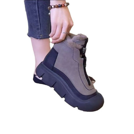 Winter New Front Zipper Height Increasing Women's Cotton Boots Snow Boots Women's fleece-lined Warm Thickened Short Boots Casual Women's Shoes