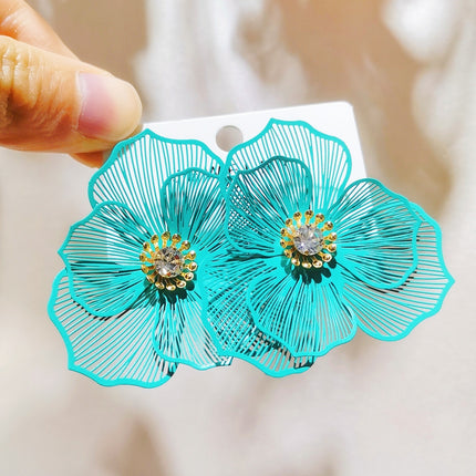European and American Fashion Earrings, Simple and Personalized, Versatile Spray-Painted Double-Layer Triangle Flower Earrings, Women's High-End Earrings Wholesale