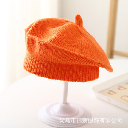 Spring and Autumn Korean Style Baby Boy and Girl Candy Color All-match Knitted Beret Children's Western Style Casual Wool Hat Paintler Hat