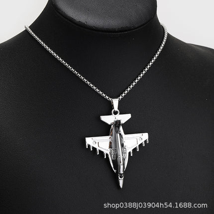 Domineering fighter aircraft model stainless steel necklace niche Joker sweater chain aviation air show commemorative gift
