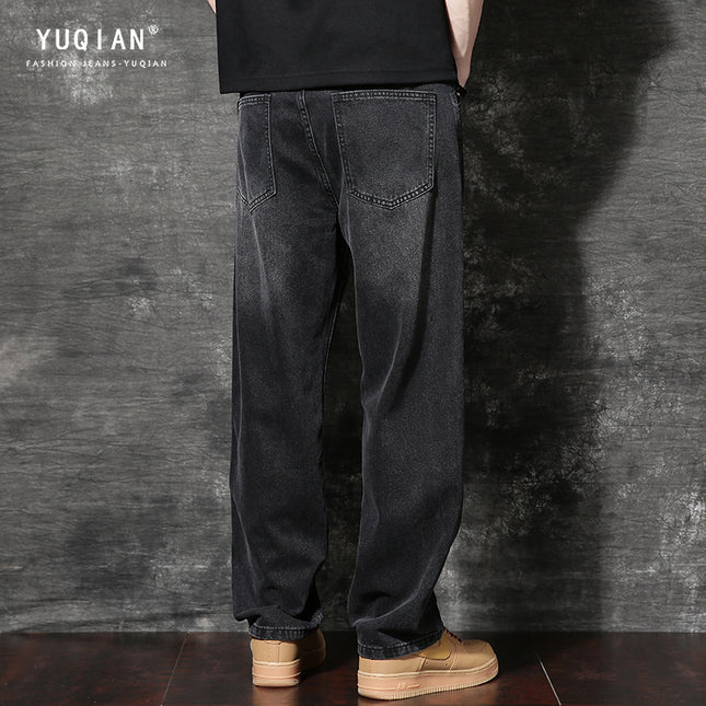 American Style Heavy Trendy Brand Wide Leg fleece-lined Jeans Men's Autumn and Winter New Loose Straight High Street Vintage Pants Spring and Autumn