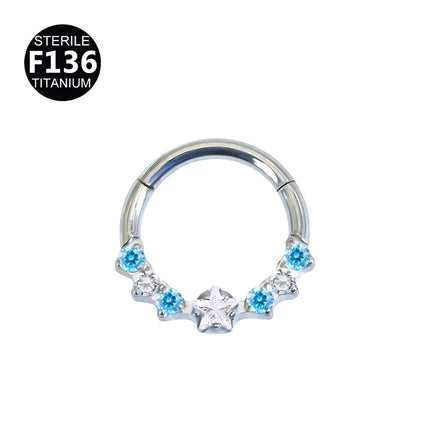 1.2mm thick 8~10mm inner diameter titanium alloy square color stitching zircon nose ring nasal septum puncture jewelry