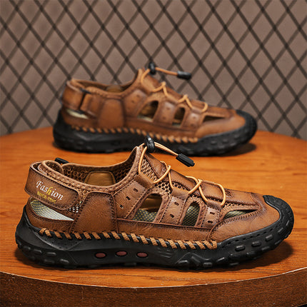 Summer New Cross-Border Amazon Best-Selling Men's Shoes Outdoor Genuine Leather Hand-Sewn Breathable Outdoor Beach Sandals