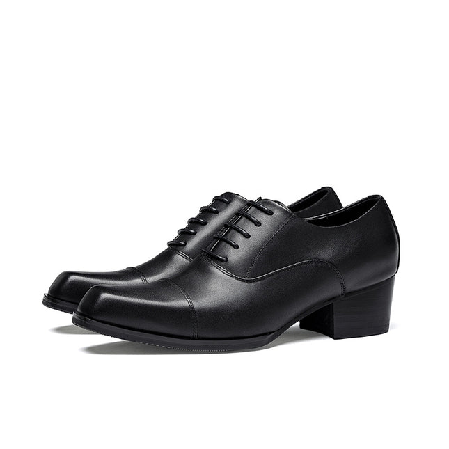 One-piece delivery high-grade British style square toe leather shoes men's high heels top layer cowhide Brown height increasing Guangzhou leather shoes