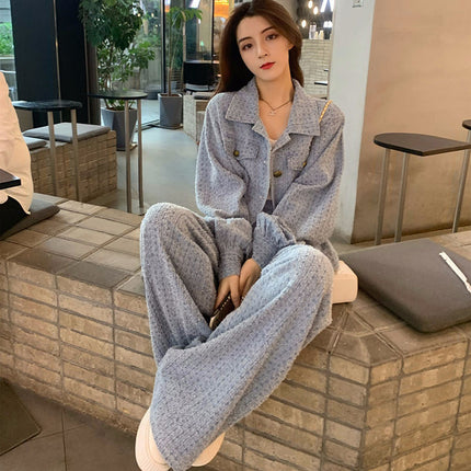 Xiao Xiang style Denim suit women's autumn 2024 new fashion sense foreign style age-reducing wide leg pants two-piece set