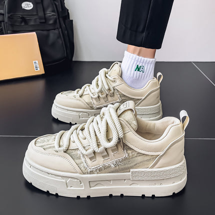 Autumn New Niche Original Trendy White Sneakers for Men, Ins Fashion Breathable Sports Height-Increasing Moral Training Design Versatile