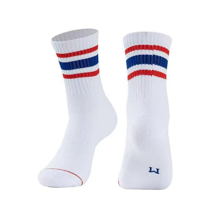 Badminton Socks, Basketball Socks, Striped Thickened Towel Bottom Mid-Calf Socks, Sports Socks, Training Outdoor Running Socks, Tennis Socks