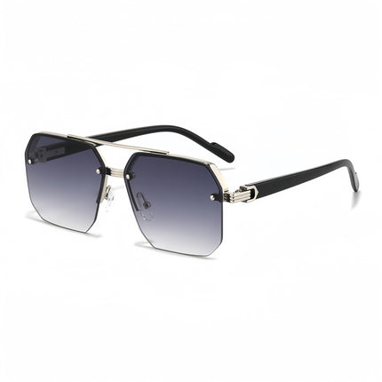 New Cross-Border Men's Double-Beam Half-Frame Polygonal Metal Casual Fashion Sunshade Sunglasses High-End Sunglasses