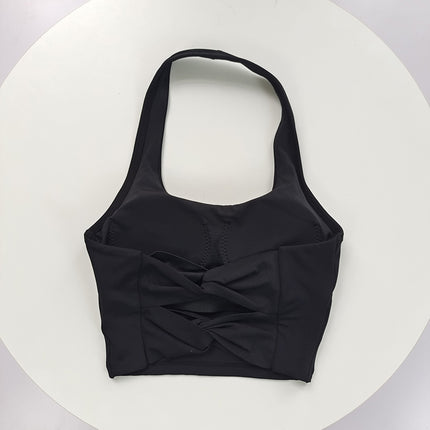 Halter Neck Sports Bra, Beautiful Back, Fixed Cup Yoga Vest, Shockproof Push-Up Pilates Running Bra, Summer High Appearance