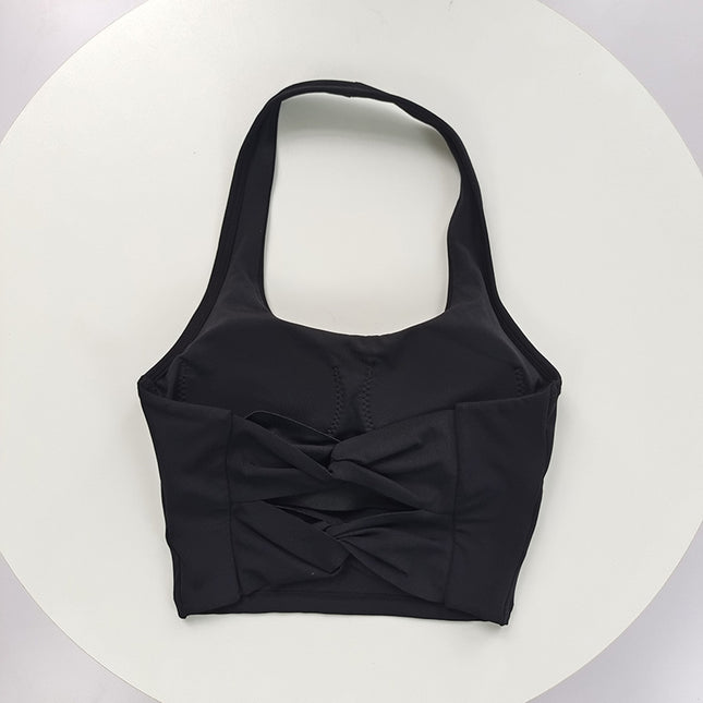 Halter Neck Sports Bra, Beautiful Back, Fixed Cup Yoga Vest, Shockproof Push-Up Pilates Running Bra, Summer High Appearance