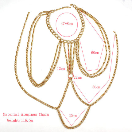 Cross-Border Body Chain European and American Exaggerated Ladies Personality Punk Style Cross Geometric Chest Chain Bikini Swimsuit Accessories