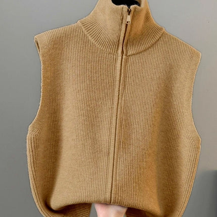 High Collar Zipper Knitted Cardigan Vest for Women 2024 Spring, Autumn and Winter New Loose Layered Vest Sweater Vest