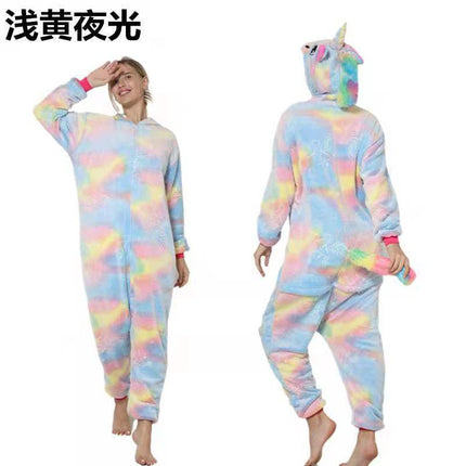 Cartoon One-Piece Cross-Border New Flannel Autumn and Winter Pajamas Animal Luminous Pegasus Dinosaur Couple Pajamas Home Clothes