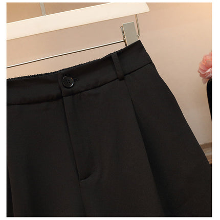 Black Suit Shorts Women's Summer Thin Loose Casual Wide-leg High Waist Straight A- shaped Slim Look Five-point Shorts Women's Shorts
