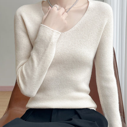 High-End Seamless V Neck Knitwear, First-Line Garment Technology Without Side Seams, Slimming Look Layering Artifact, Direct Supply from the Manufacturer