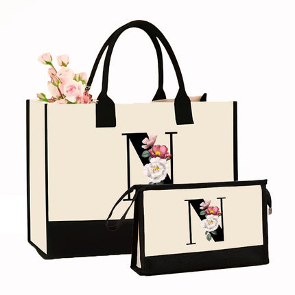 Cross-border Hot-selling Canvas Shoulder Bag Cosmetic Case Bag Contrast Printed Portable Zipper Clutch Bag Storage Case