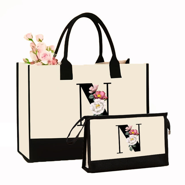 Cross-border Hot-selling Canvas Shoulder Bag Cosmetic Case Bag Contrast Printed Portable Zipper Clutch Bag Storage Case