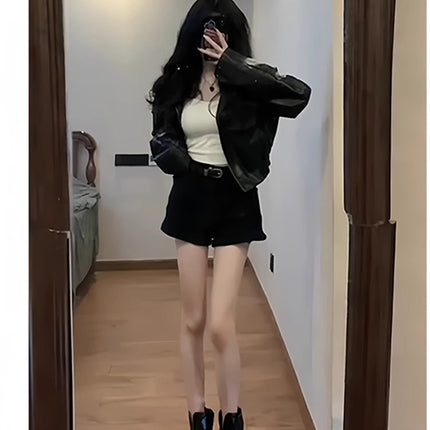Hot Girls Black Shorts Women's Autumn 2024 New Spring Short Culottes Slimming A- shaped Outer Wear Suit Hot Pants