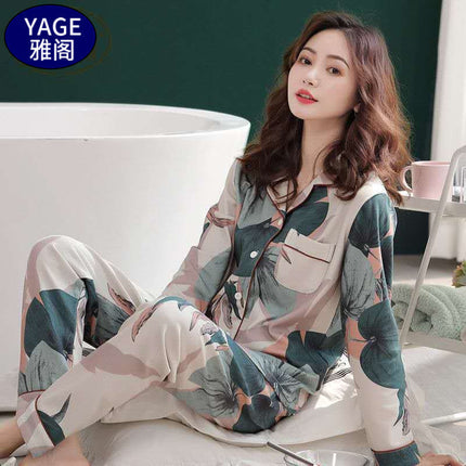 Pure Cotton Pajamas Women's Spring and Autumn Long-sleeved Cardigan Suit for Middle-aged and Elderly Mothers Large Size Outfit Home Clothes for Winter