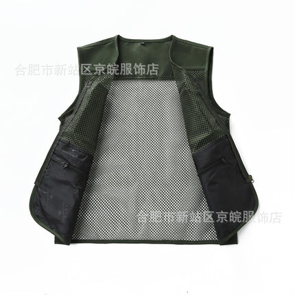 Summer Thin Mesh Vest Mountaineering Travel Pure Cotton Mesh Waistcoat Casual Multi-Pocket Functional Photography Fishing Vest