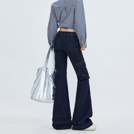 Bumi House# Factory Direct Tannin Color Micro-La Jeans Women's American Retro Fashion High-end Sense Low Waist Cute Pants