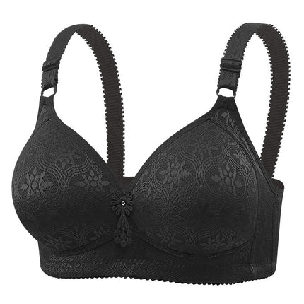 New Large Size Jacquard Thin Cup Three-Breasted Middle-Aged and Elderly Push-Up Full-Cup Bra Non-Magnetic and Wire-Free Sexy Underwear
