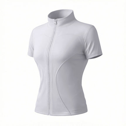 High Elastic Yoga Short-sleeved Jacket with Vertical Collar Zipper Tight Running Jacket Quick-drying Naked Fitness Short-sleeved Women's Summer