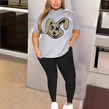 2024 new plus size summer fashion Joker suit letters lip print short sleeve pants leggings suit cross