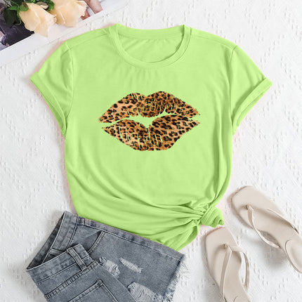 2025 Export Women's Independent Station Tem Clothing Cross-Border E-Commerce Ebay Amazon Lip Print Polyester T-Shirt