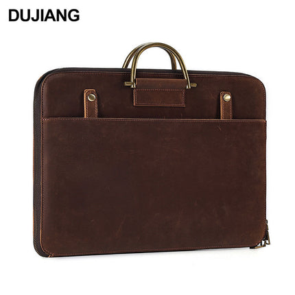 Crazy Horse Leather Business Tablet Laptop Bag Multifunctional Lightweight Genuine Leather Men's Briefcase