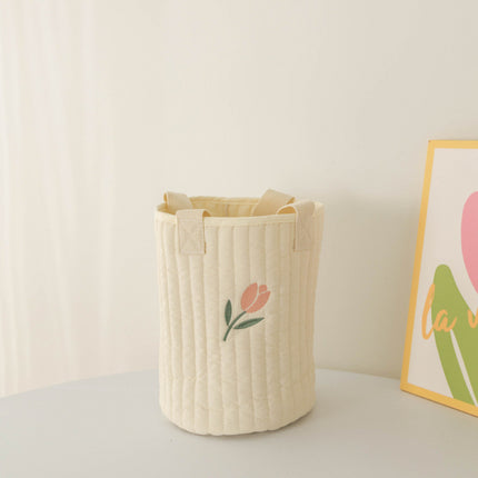 New Baby Stroller Storage Hanging Bag, Bottle and Diaper Bag, Quilted Cotton Embroidered Tote Bucket Bag, Cute Baby Storage