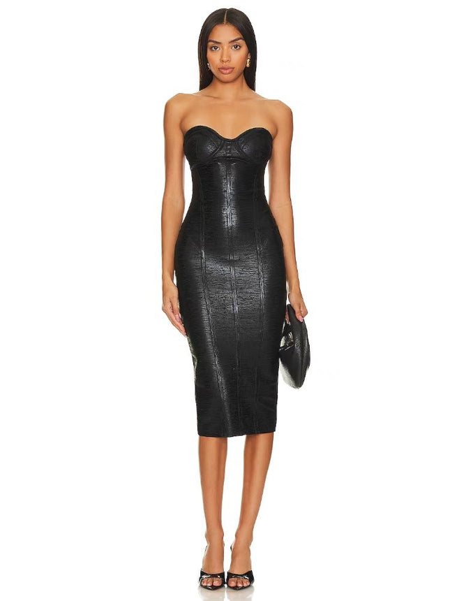 in stock European and American Cross-border High-end Bronzing Tube Top Sleeveless dress Sexy Figure Split Bandage Evening Dress