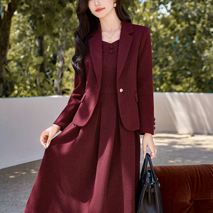 Brown Suit suit Women's Long-sleeved Spring and Autumn 2024 New Business Wear Dress Elegant Slimming dress Two-piece Set