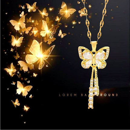 [Titanium Steel] Tassel Butterfly Light Luxury Fashion Simple Hollow Exquisite Necklace Women's All-match Collarbone Chain Pendant