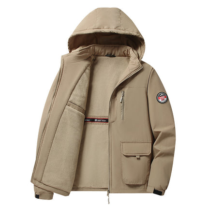 Cross-Border 2025 Autumn and Winter New Men's Fashion Casual Workwear Thickened Removable Hood Jacket Middle-Aged and Elderly Jacket