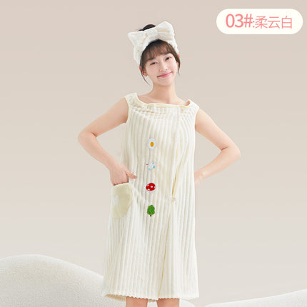 New Style Thickened Bath Towel Girls Can Wear Wrap Cotton Absorbent Quick-drying Household Nightgown Autumn and Winter Bathing Bathrobe Bath Skirt