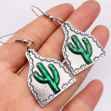 Cross-border new Cactus earrings retro ethnic style concave-convex turquoise flower pendant personalized distressed earrings