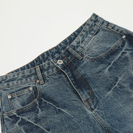 Mankun G6305 American Style New High Street Lightning Pattern Washed Retro Five-Point Unisex Denim Casual Shorts