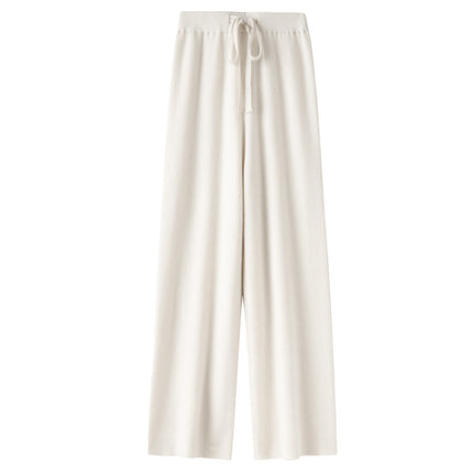 100% wool wide-leg pants women's autumn and winter outer wear lengthened straight pants draping casual striped knitted mop pants