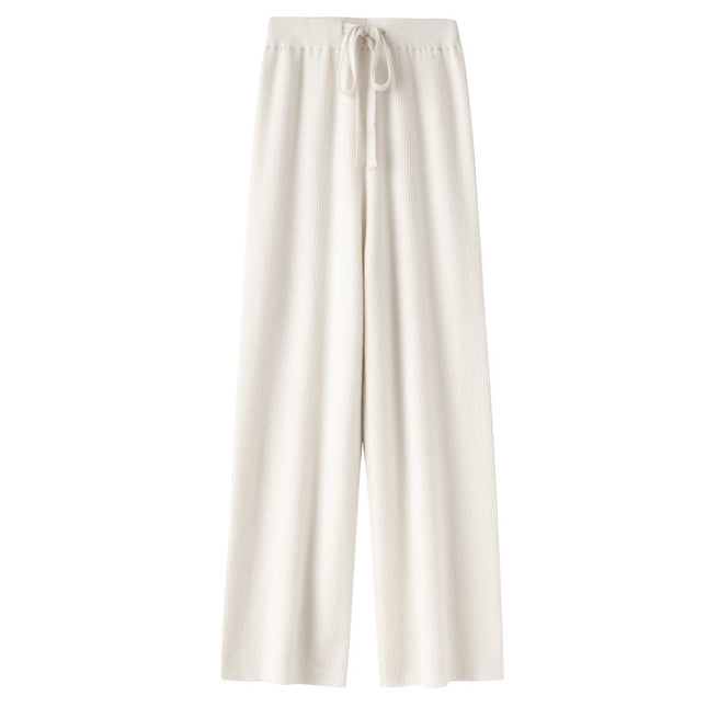 100% wool wide-leg pants women's autumn and winter outer wear lengthened straight pants draping casual striped knitted mop pants