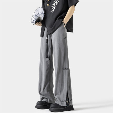wasuup Chinese Style Ice Silk Micro-La Casual Trousers Men's Summer New Style Thin Guofeng Button Straight Pants for Summer