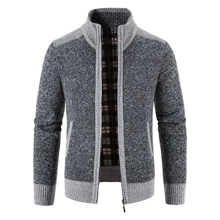 Amazon men's autumn and winter clothing stand collar sweater coat thickened sweater trend green cardigan sweater warm
