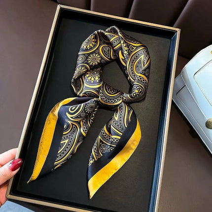 Korean Cashew Silk Scarf Women's Square Scarf Leopard Print Silk Scarf Imitation Silk Scarf Elegant Fashion Four Seasons Cross-Border Printed Scarf