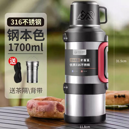 316 stainless steel outdoor thermos cup large capacity thermos pot with handle travel pot car sports double-layer water bottle
