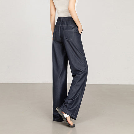 2025 Summer Thin Faux Denim Wide-Leg Pants for Women, High-Waisted Floor-Length Loose Banana Scimitar Pants, Slimming